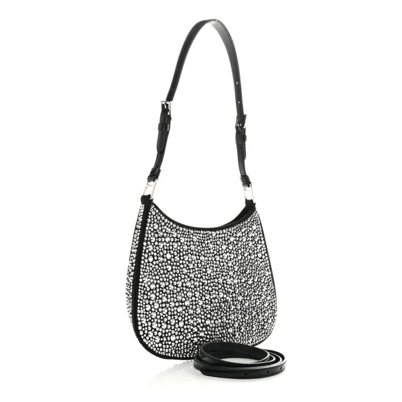PRADA MEDIUM CLEO ADJUSTABLE STRAP SHOULDER BAG METAL SATIN & CRYSTAL SILVER HARDWARE - Image 3