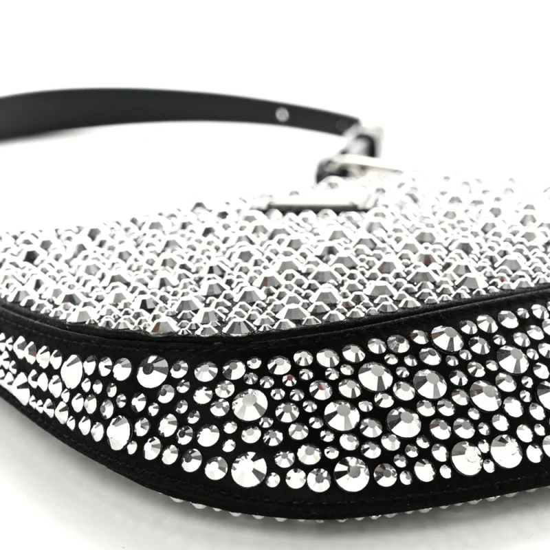 PRADA MEDIUM CLEO ADJUSTABLE STRAP SHOULDER BAG METAL SATIN & CRYSTAL SILVER HARDWARE - Image 4