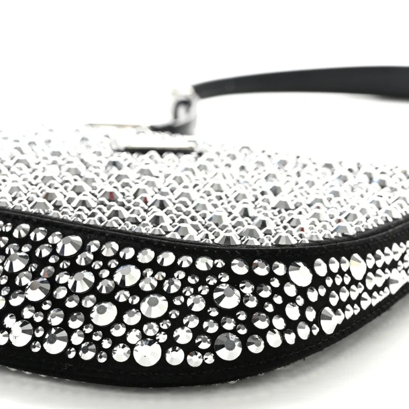 PRADA MEDIUM CLEO ADJUSTABLE STRAP SHOULDER BAG METAL SATIN & CRYSTAL SILVER HARDWARE - Image 5
