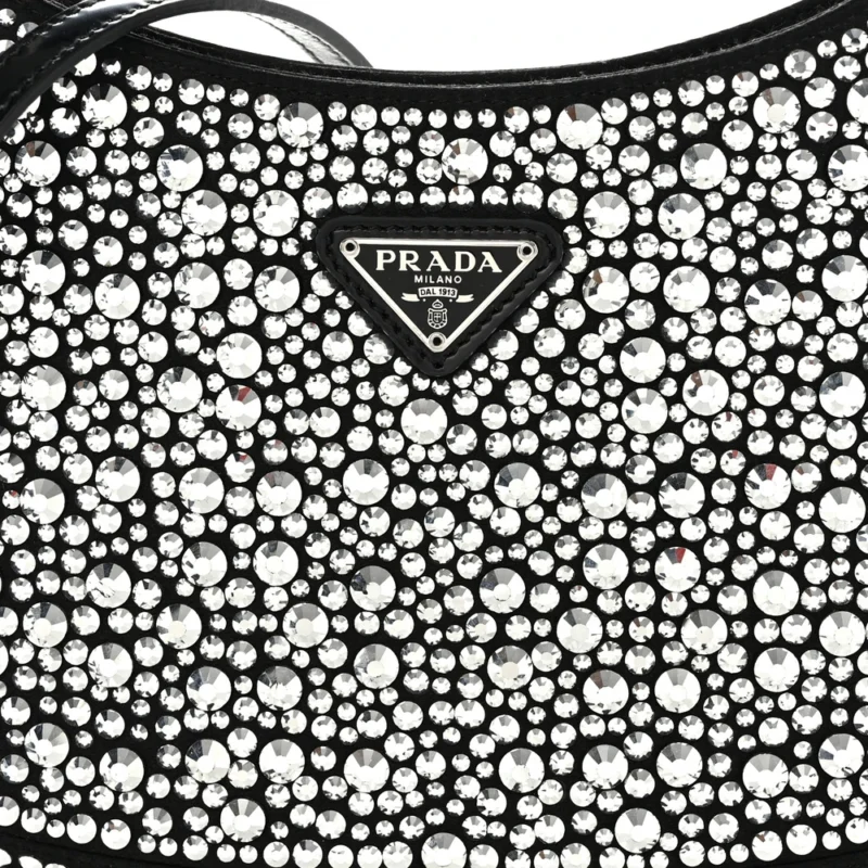 PRADA MEDIUM CLEO ADJUSTABLE STRAP SHOULDER BAG METAL SATIN & CRYSTAL SILVER HARDWARE - Image 8