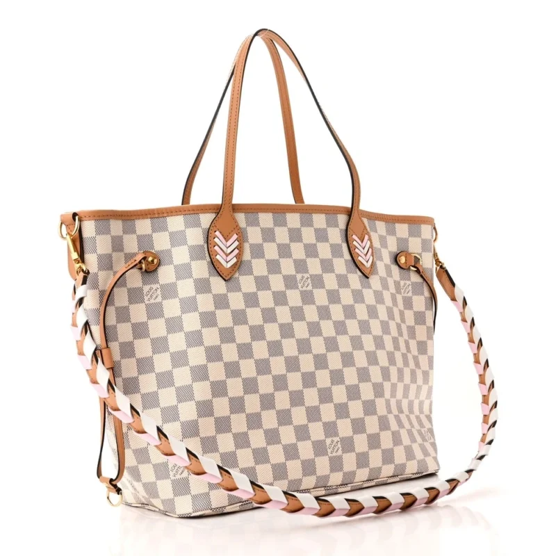 LOUIS VUITTON BRAIDED NEVERFULL MM DAMIER AZUR CANVAS ORANGE INTERIOR - Image 3