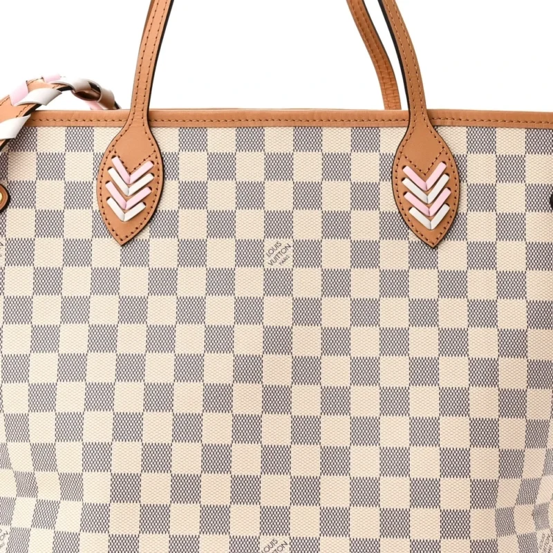LOUIS VUITTON BRAIDED NEVERFULL MM DAMIER AZUR CANVAS ORANGE INTERIOR - Image 8