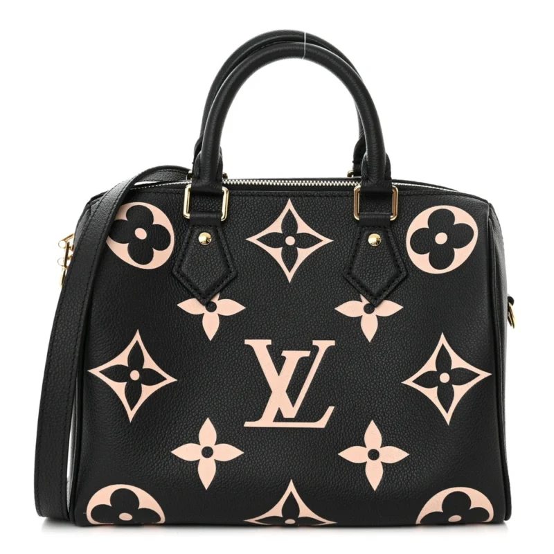 LOUIS VUITTON SPEEDY BANDOULIERE 25 BLACK/BEIGE GIANT MONOGRAM EMPREINTE LEATHER GOLD HARDWARE