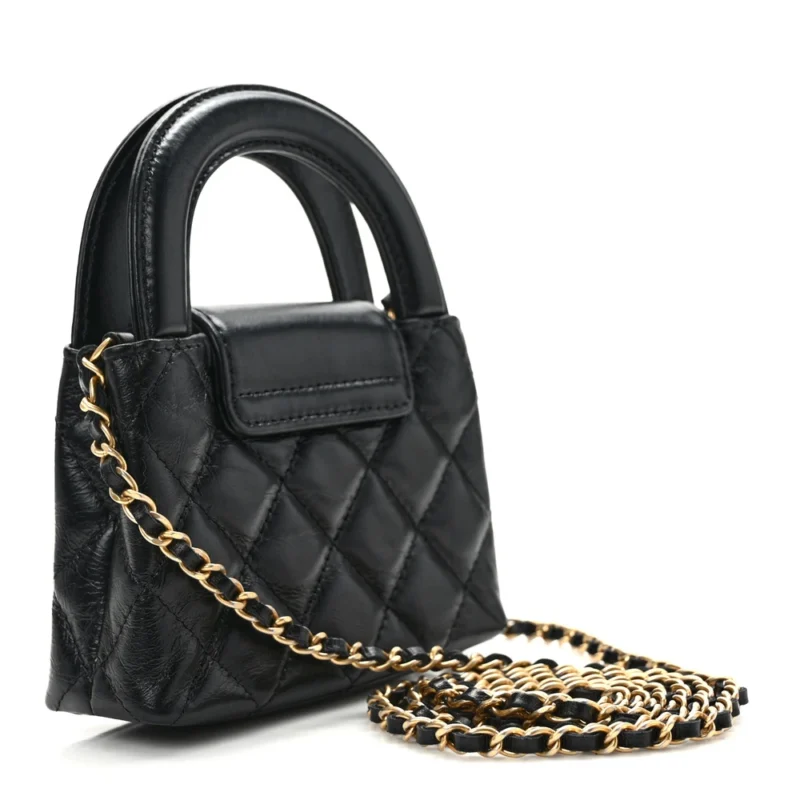 CHANEL KELLY SHOPPER NANO BLACK QUILTED SHINY AGED CALFSKIN LEATHER GOLD HARDWARE - BAGS - Image 3