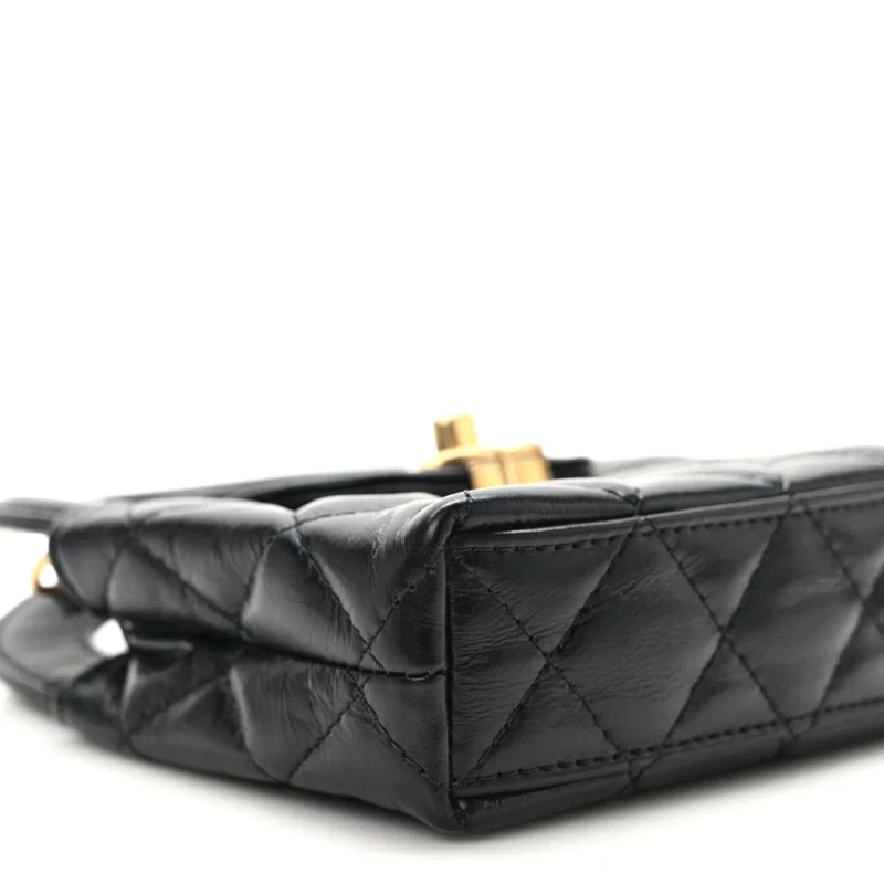 CHANEL KELLY SHOPPER NANO BLACK QUILTED SHINY AGED CALFSKIN LEATHER GOLD HARDWARE - BAGS - Image 4
