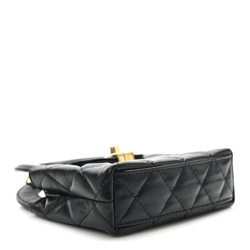 CHANEL KELLY SHOPPER NANO BLACK QUILTED SHINY AGED CALFSKIN LEATHER GOLD HARDWARE - BAGS - Image 6