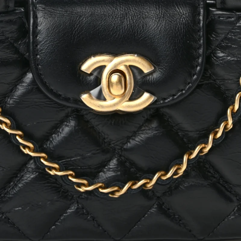 CHANEL KELLY SHOPPER NANO BLACK QUILTED SHINY AGED CALFSKIN LEATHER GOLD HARDWARE - BAGS - Image 8