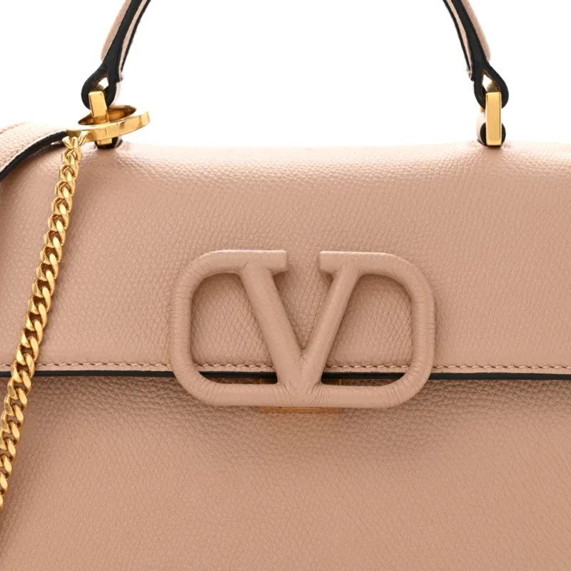 VALENTINO GARAVANI SMALL VSLING TOP HANDLE BAG POUDRE GRAINY CALFSKIN LEATHER GOLD HARDWARE - Image 8