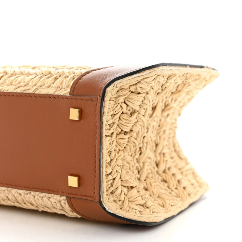 VALENTINO GARAVANI SMALL VLOGO SIGNATURE TOTE NATURAL/SADDLE BROWN RAFFIA & CALFSKIN LEATHER GOLD HARDWARE - Image 5