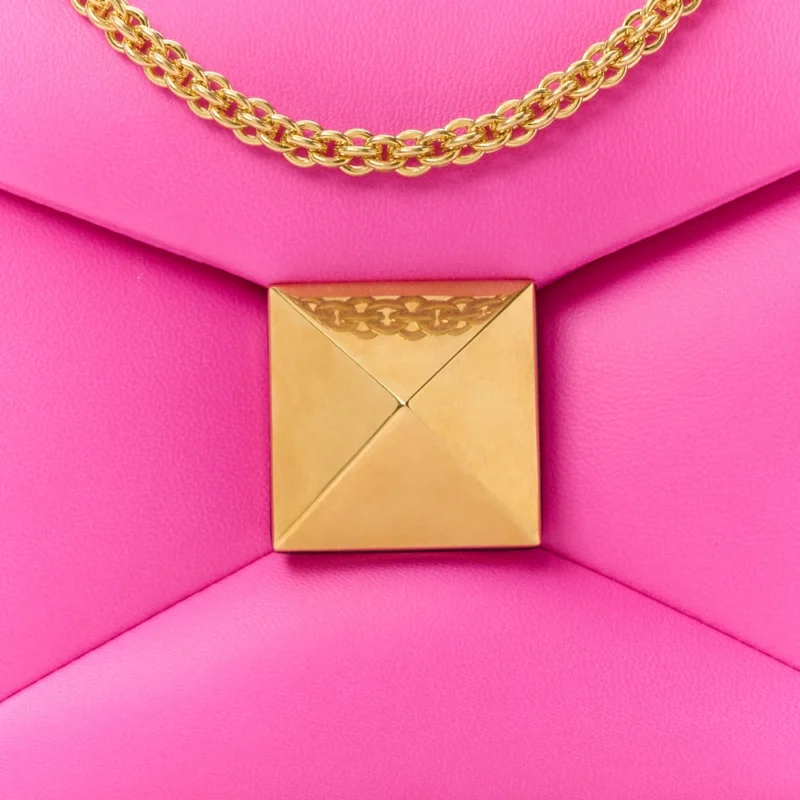 VALENTINO GARAVANI SMALL ONE STUD CHAIN CLUTCH PINK PP NAPPA LEATHER GOLD HARDWARE - Image 8