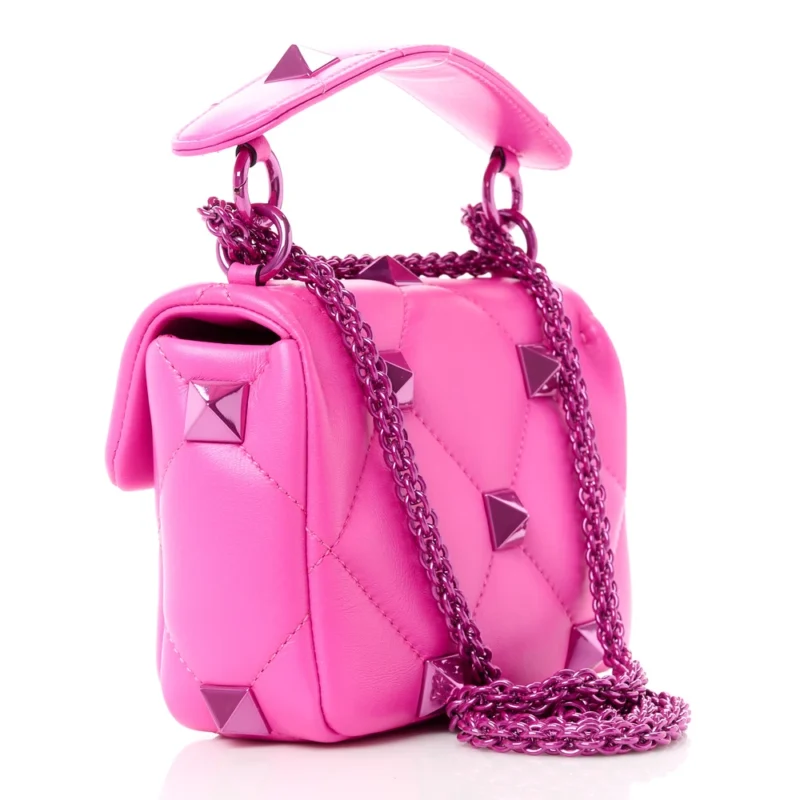VALENTINO GARAVANI SMALL ROMAN STUD SHOULDER BAG PINK PP LACQUER MONOCHROME NAPPA LEATHER INCOGNITO HARDWARE - Image 3