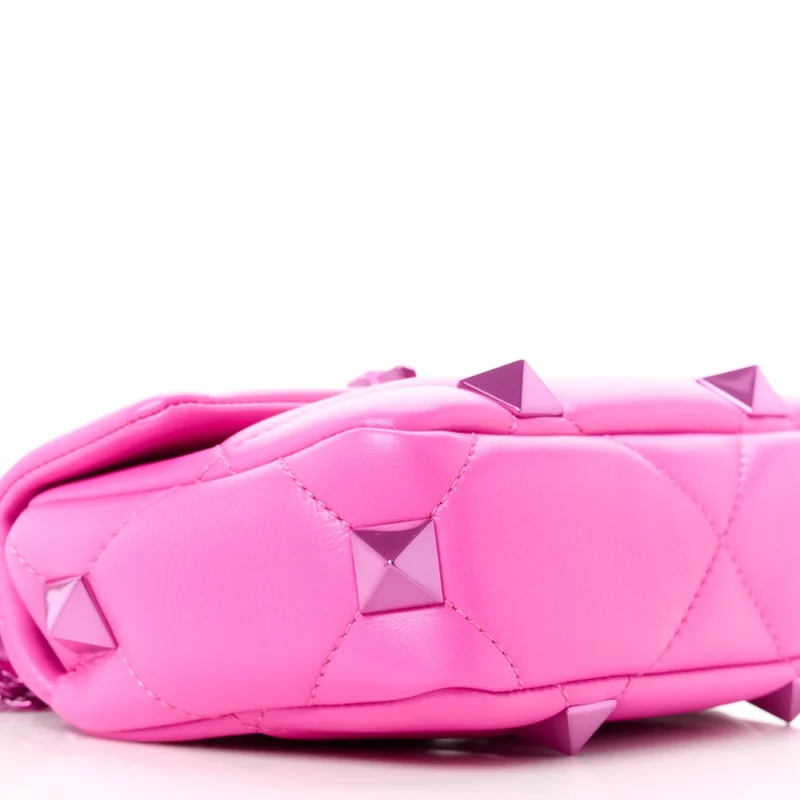 VALENTINO GARAVANI SMALL ROMAN STUD SHOULDER BAG PINK PP LACQUER MONOCHROME NAPPA LEATHER INCOGNITO HARDWARE - Image 4