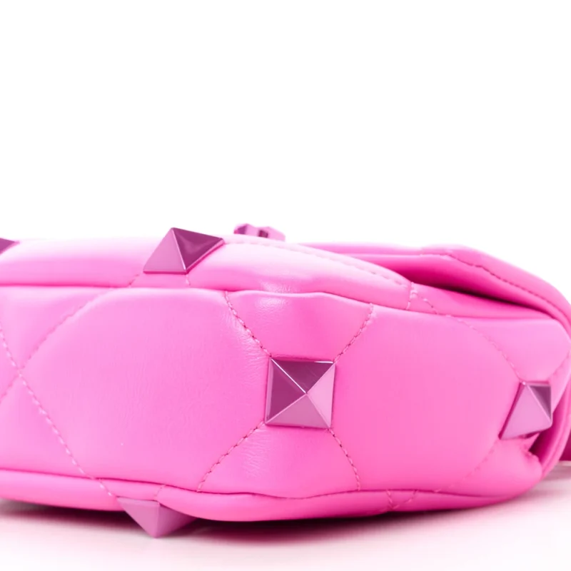 VALENTINO GARAVANI SMALL ROMAN STUD SHOULDER BAG PINK PP LACQUER MONOCHROME NAPPA LEATHER INCOGNITO HARDWARE - Image 5