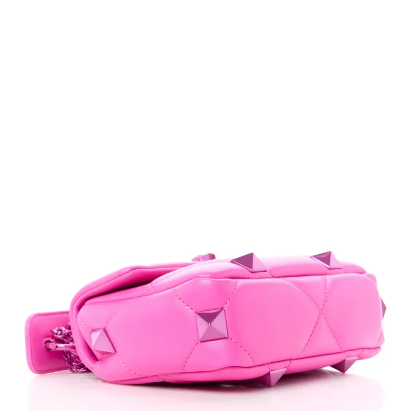 VALENTINO GARAVANI SMALL ROMAN STUD SHOULDER BAG PINK PP LACQUER MONOCHROME NAPPA LEATHER INCOGNITO HARDWARE - Image 6