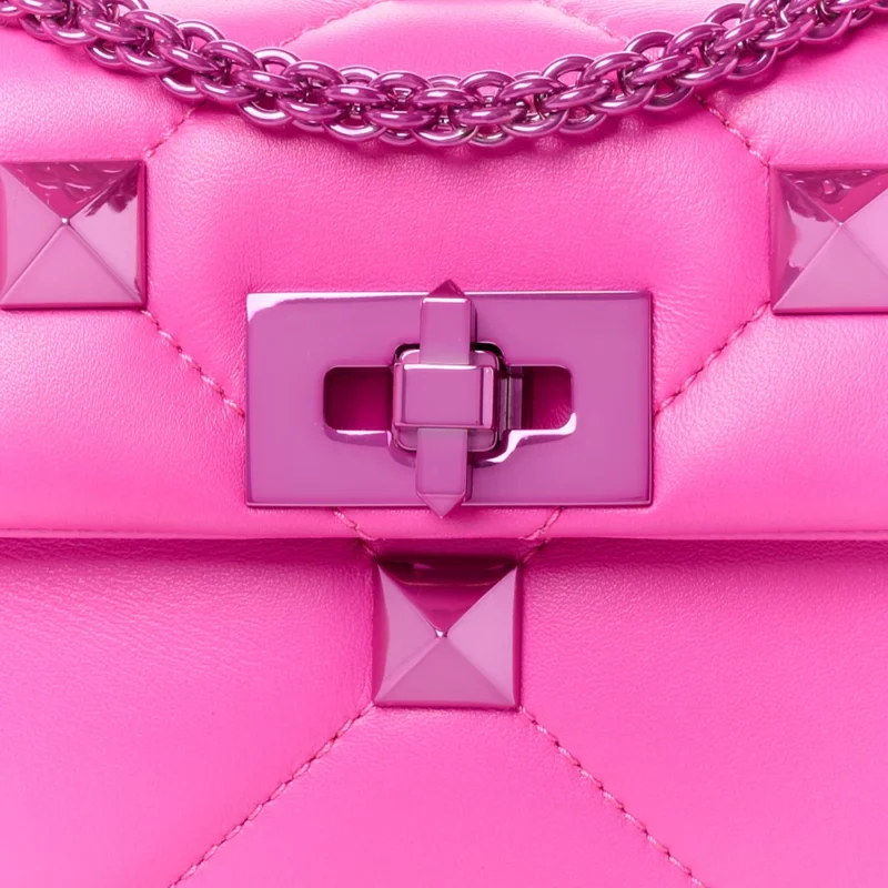 VALENTINO GARAVANI SMALL ROMAN STUD SHOULDER BAG PINK PP LACQUER MONOCHROME NAPPA LEATHER INCOGNITO HARDWARE - Image 8