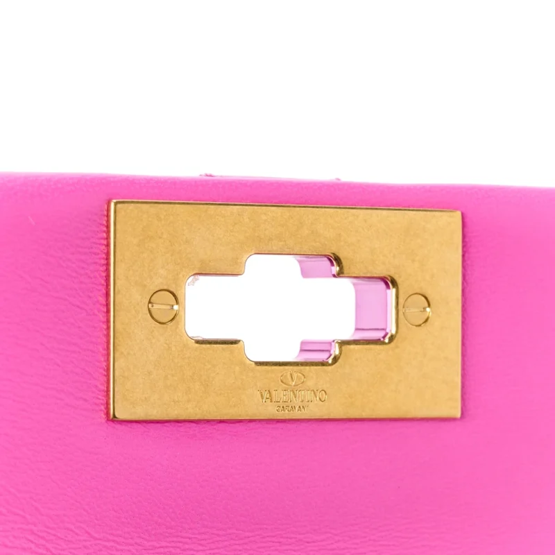 VALENTINO GARAVANI SMALL ROMAN STUD SHOULDER BAG PINK PP LACQUER MONOCHROME NAPPA LEATHER INCOGNITO HARDWARE - Image 9