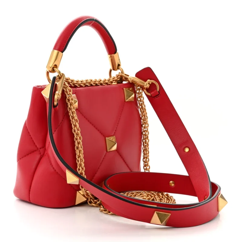 VALENTINO GARAVANI SMALL ROMAN STUD THE HANDLE BAG ROUGE PUR NAPPA LEATHER GOLD HARDWARE - Image 3