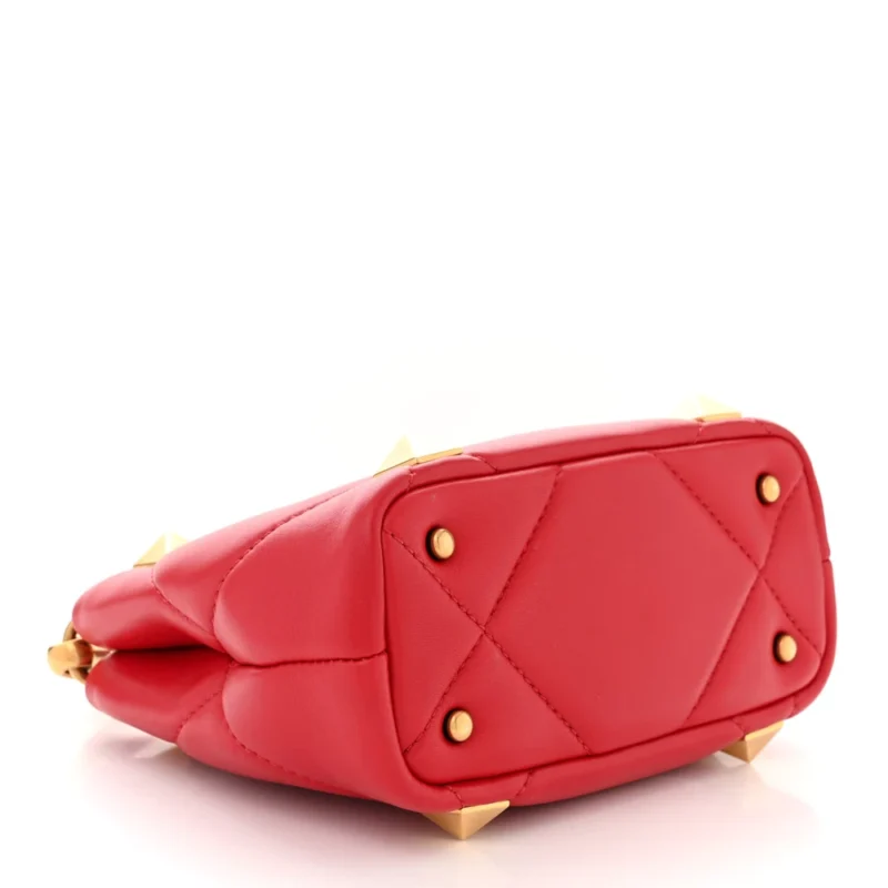 VALENTINO GARAVANI SMALL ROMAN STUD THE HANDLE BAG ROUGE PUR NAPPA LEATHER GOLD HARDWARE - Image 6