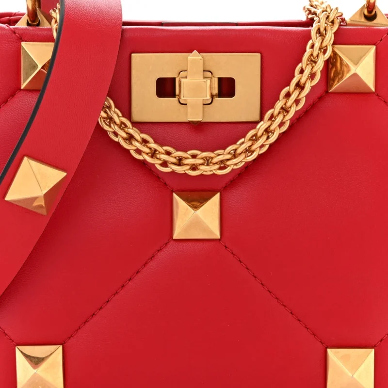 VALENTINO GARAVANI SMALL ROMAN STUD THE HANDLE BAG ROUGE PUR NAPPA LEATHER GOLD HARDWARE - Image 8