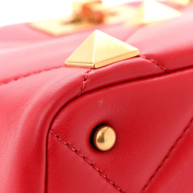 VALENTINO GARAVANI SMALL ROMAN STUD THE HANDLE BAG ROUGE PUR NAPPA LEATHER GOLD HARDWARE - Image 9