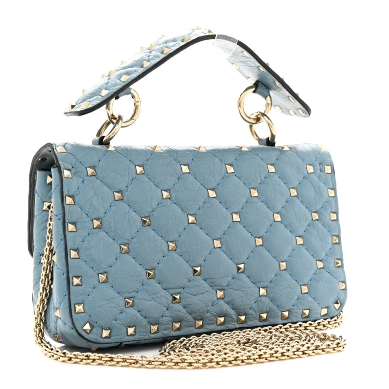 VALENTINO GARAVANI SMALL ROCKSTUD SPIKE SHOULDER BAG AQUA NAPPA LEATHER LIGHT GOLD HARDWARE - Image 3