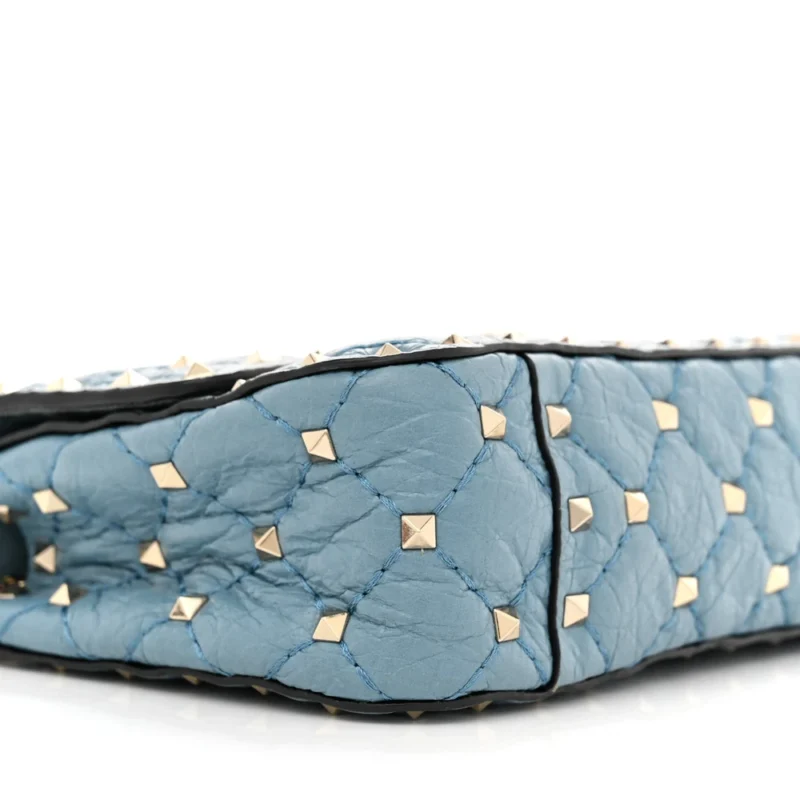 VALENTINO GARAVANI SMALL ROCKSTUD SPIKE SHOULDER BAG AQUA NAPPA LEATHER LIGHT GOLD HARDWARE - Image 4