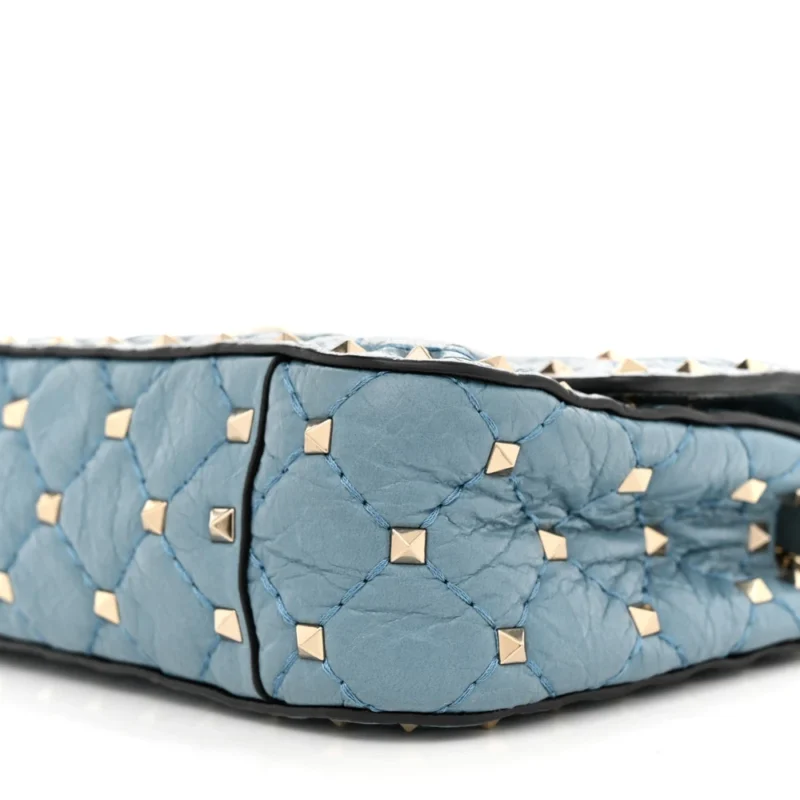 VALENTINO GARAVANI SMALL ROCKSTUD SPIKE SHOULDER BAG AQUA NAPPA LEATHER LIGHT GOLD HARDWARE - Image 5