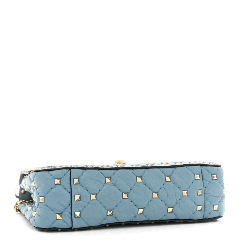 VALENTINO GARAVANI SMALL ROCKSTUD SPIKE SHOULDER BAG AQUA NAPPA LEATHER LIGHT GOLD HARDWARE - Image 6