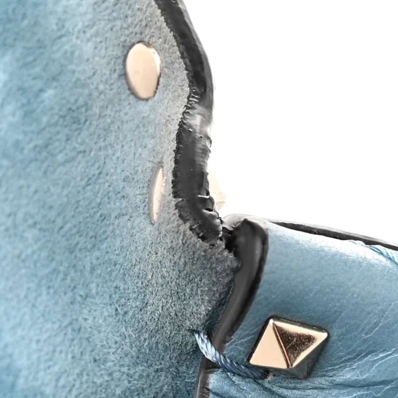 VALENTINO GARAVANI SMALL ROCKSTUD SPIKE SHOULDER BAG AQUA NAPPA LEATHER LIGHT GOLD HARDWARE - Image 10