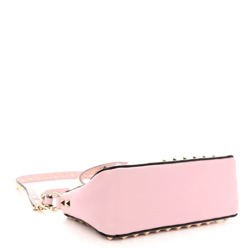 VALENTINO GARAVANI SMALL ROCKSTUD FLIP LOCK SHOULDER BAG WATER ROSE PEBBLED CALFSKIN LEATHER GOLD HARDWARE - Image 6