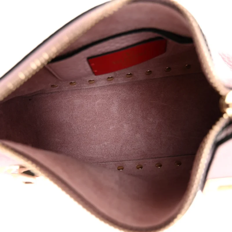 VALENTINO GARAVANI SMALL ROCKSTUD FLIP LOCK SHOULDER BAG WATER ROSE PEBBLED CALFSKIN LEATHER GOLD HARDWARE - Image 7