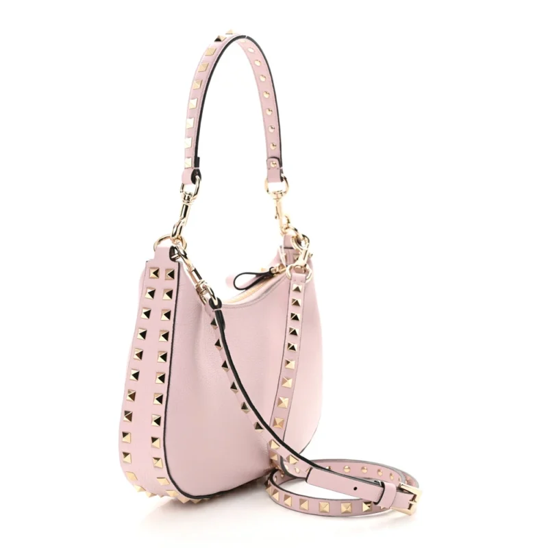 VALENTINO GARAVANI SMALL ROCKSTUD HOBO BAG WATER LILAC GRAINED CALFSKIN LEATHER GOLD HARDWARE - Image 3