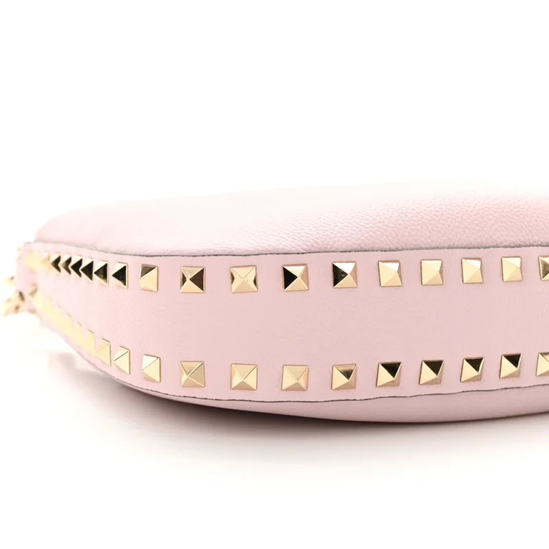 VALENTINO GARAVANI SMALL ROCKSTUD HOBO BAG WATER LILAC GRAINED CALFSKIN LEATHER GOLD HARDWARE - Image 4