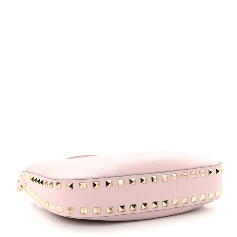 VALENTINO GARAVANI SMALL ROCKSTUD HOBO BAG WATER LILAC GRAINED CALFSKIN LEATHER GOLD HARDWARE - Image 6