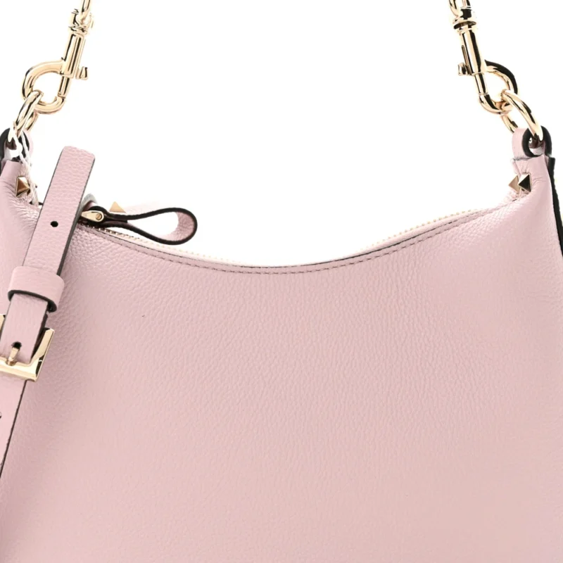 VALENTINO GARAVANI SMALL ROCKSTUD HOBO BAG WATER LILAC GRAINED CALFSKIN LEATHER GOLD HARDWARE - Image 9