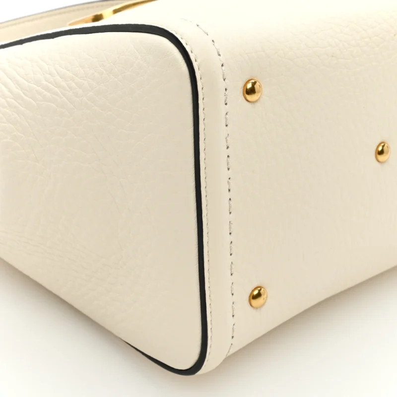 VALENTINO GARAVANI SMALL ALLTIME HANDBAG IVORY SOFT GRAINY CALFSKIN LEATHER GOLD HARDWARE - Image 4