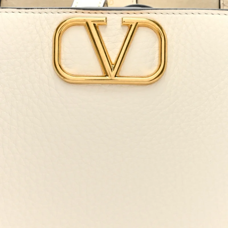 VALENTINO GARAVANI SMALL ALLTIME HANDBAG IVORY SOFT GRAINY CALFSKIN LEATHER GOLD HARDWARE - Image 5