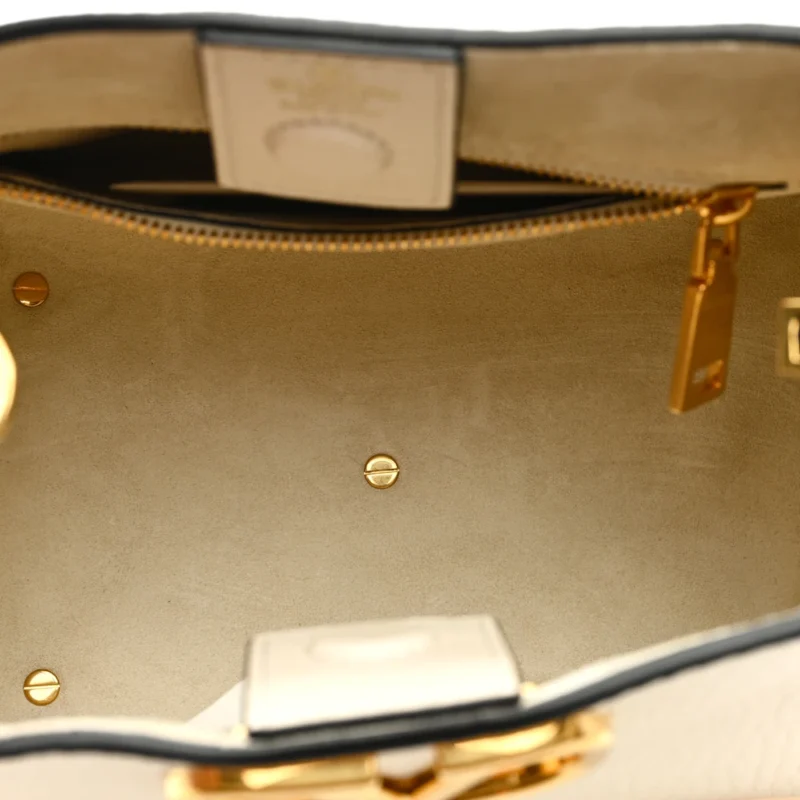 VALENTINO GARAVANI SMALL ALLTIME HANDBAG IVORY SOFT GRAINY CALFSKIN LEATHER GOLD HARDWARE - Image 6
