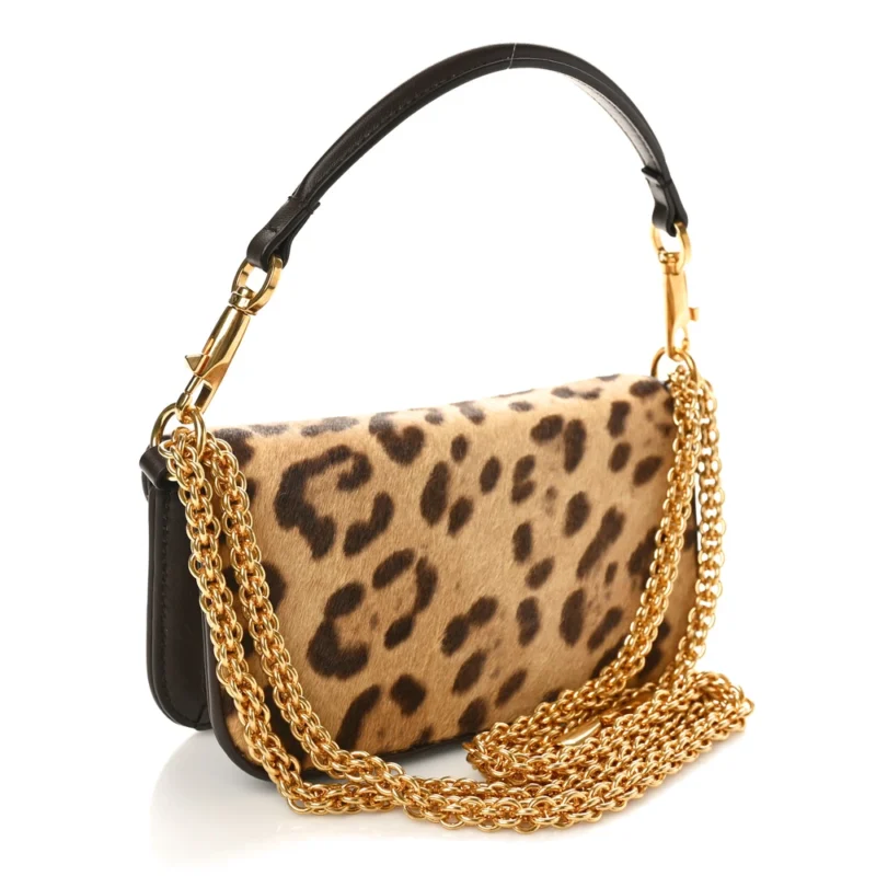 VALENTINO GARAVANI SMALL VLOGO LOC?? SHOULDER BAG BROWN MULTICOLOR PONY HAIR LEOPARD GOLD HARDWARE - Image 3