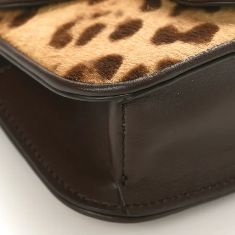 VALENTINO GARAVANI SMALL VLOGO LOC?? SHOULDER BAG BROWN MULTICOLOR PONY HAIR LEOPARD GOLD HARDWARE - Image 4