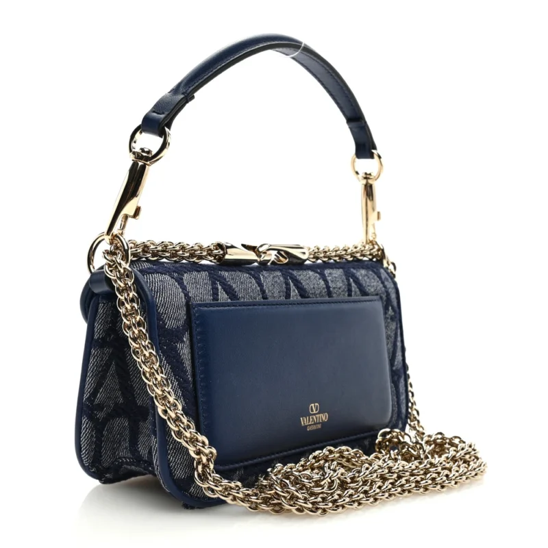 VALENTINO GARAVANI SMALL LOC?? SHOULDER BAG MELANGE DENIM/WORKER TOILE ICONOGRAPHE COTTON VLOGO GOLD HARDWARE - Image 2