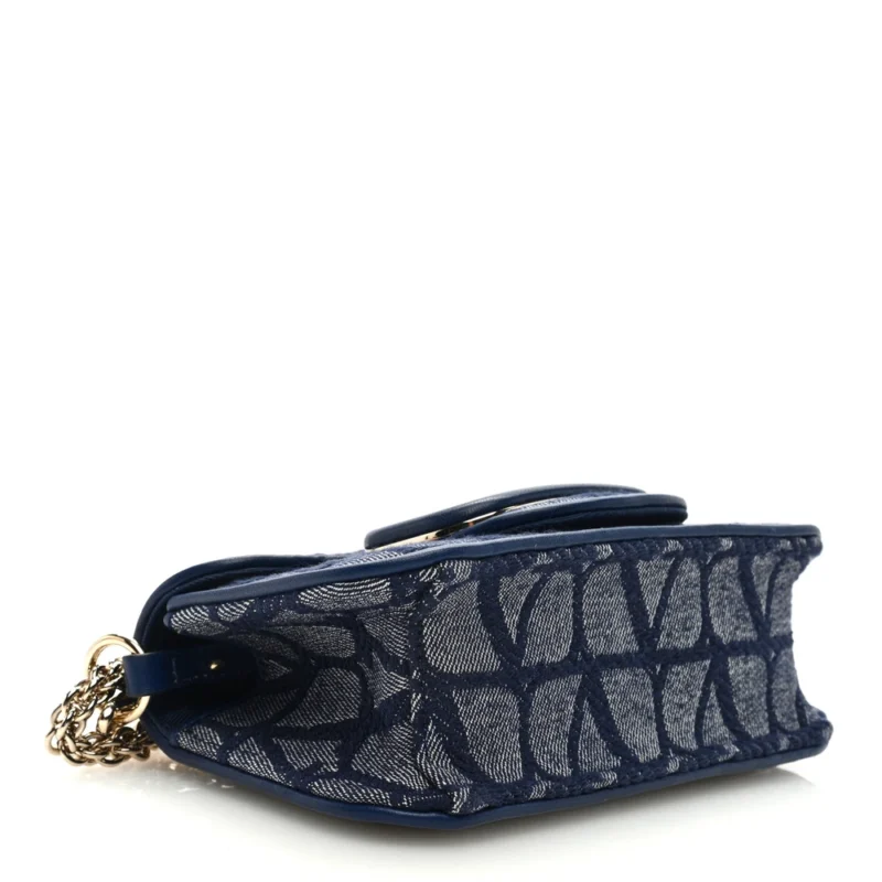 VALENTINO GARAVANI SMALL LOC?? SHOULDER BAG MELANGE DENIM/WORKER TOILE ICONOGRAPHE COTTON VLOGO GOLD HARDWARE - Image 3