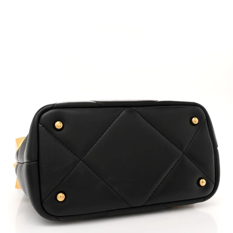 VALENTINO GARAVANI SMALL ROMAN STUD THE HANDLE BAG BLACK NAPPA LEATHER GOLD HARDWARE - Image 6