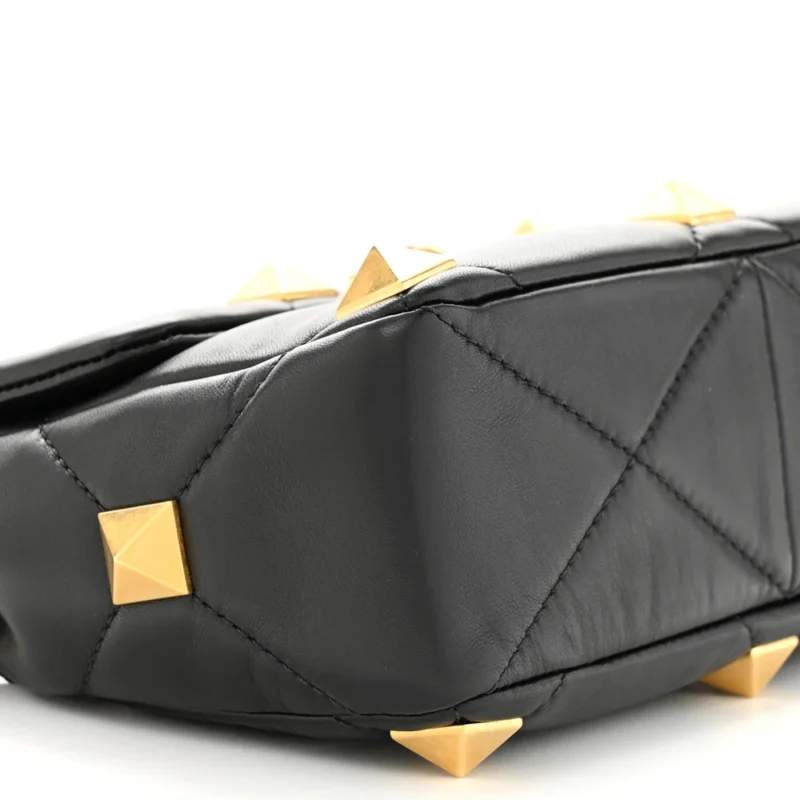 VALENTINO GARAVANI SMALL ROMAN STUD SHOULDER BAG BLACK NAPPA LEATHER BRASS HARDWARE - Image 4