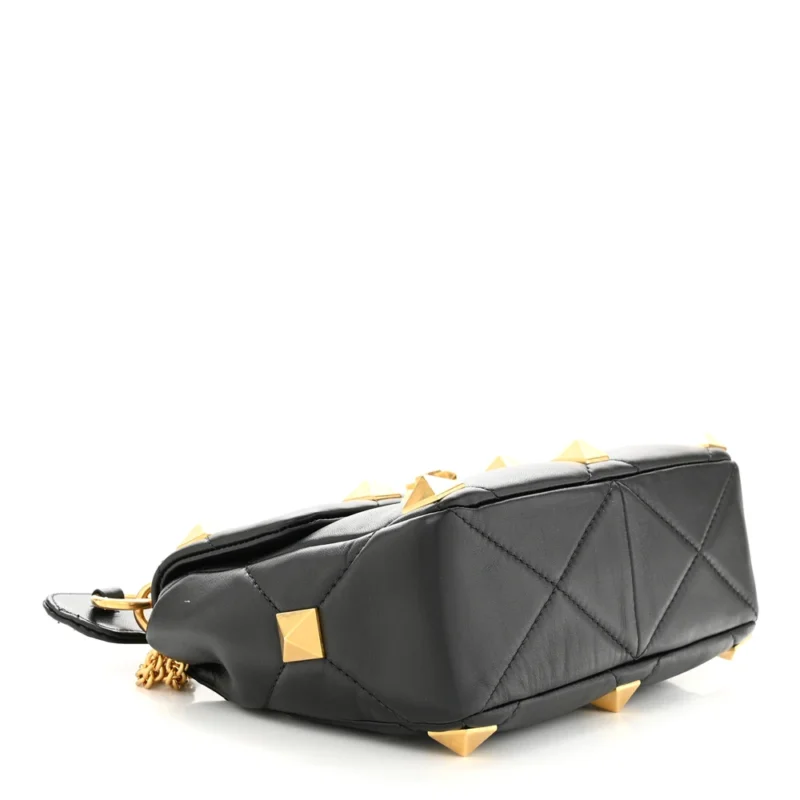 VALENTINO GARAVANI SMALL ROMAN STUD SHOULDER BAG BLACK NAPPA LEATHER BRASS HARDWARE - Image 6