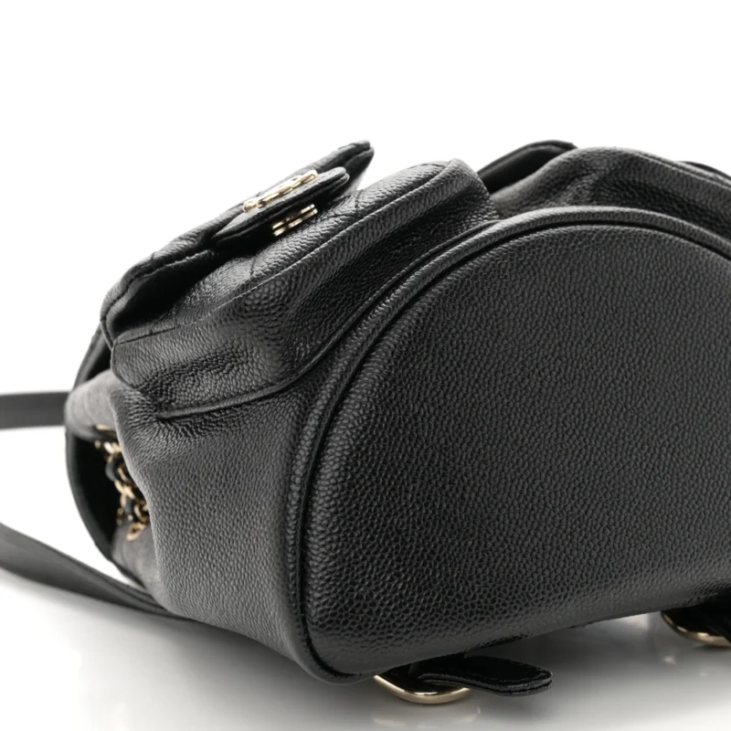 CHANEL DUMA POCKETS DRAWSTRING BACKPACK SMALL BLACK QUILTED SHINY CAVIAR LEATHER LIGHT GOLD HARDWARE - Image 4