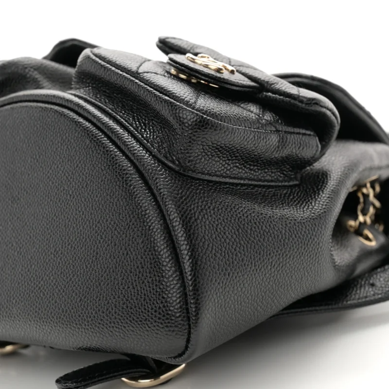 CHANEL DUMA POCKETS DRAWSTRING BACKPACK SMALL BLACK QUILTED SHINY CAVIAR LEATHER LIGHT GOLD HARDWARE - Image 5