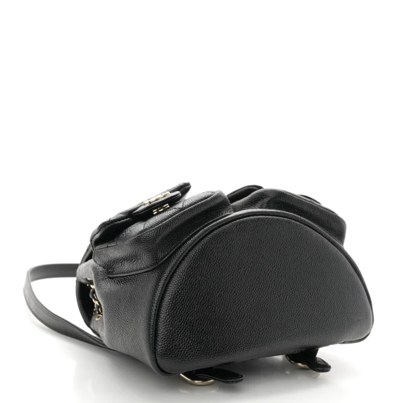 CHANEL DUMA POCKETS DRAWSTRING BACKPACK SMALL BLACK QUILTED SHINY CAVIAR LEATHER LIGHT GOLD HARDWARE - Image 6