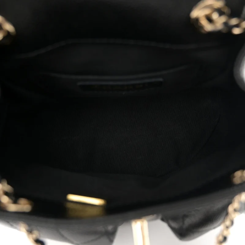 CHANEL DUMA POCKETS DRAWSTRING BACKPACK SMALL BLACK QUILTED SHINY CAVIAR LEATHER LIGHT GOLD HARDWARE - Image 7