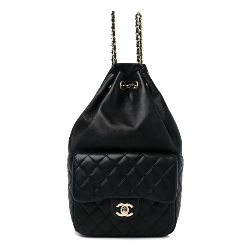 CHANEL IN SEOUL BACKPACK SMALL BLACK QUILTED LAMBSKIN LEATHER LIGHT GOLD HARDWARE